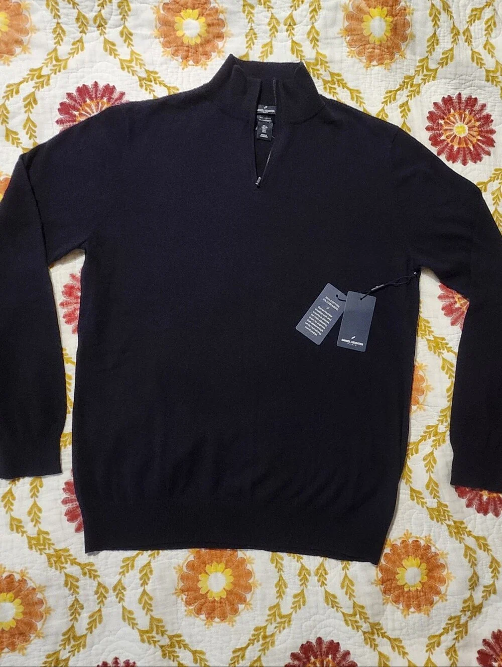 Mens New With Tags Daniel Hechter Quarter Zip Cashmere Cotton Blend Sweater Sz L
